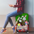 Personalized South Sydney Rabbitohs Luggage Cover Easter Mascot - Colorful Eggs Cartoon Style
