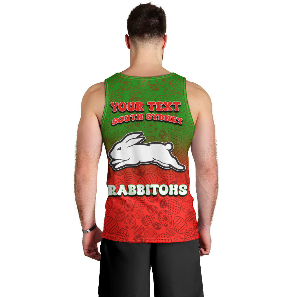 Personalized South Sydney Rabbitohs Men Tank Top Easter Mascot - Colorful Eggs Cartoon Style