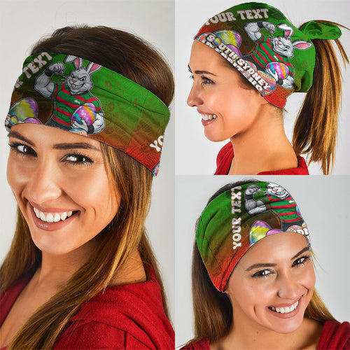 Personalized South Sydney Rabbitohs Neck Gaiter Easter Mascot - Colorful Eggs Cartoon Style
