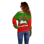 Personalized South Sydney Rabbitohs Off Shoulder Sweater Easter Mascot - Colorful Eggs Cartoon Style