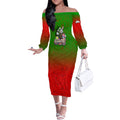 Personalized South Sydney Rabbitohs Off The Shoulder Long Sleeve Dress Easter Mascot - Colorful Eggs Cartoon Style