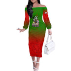 Personalized South Sydney Rabbitohs Off The Shoulder Long Sleeve Dress Easter Mascot - Colorful Eggs Cartoon Style