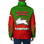 Personalized South Sydney Rabbitohs Padded Jacket Easter Mascot - Colorful Eggs Cartoon Style