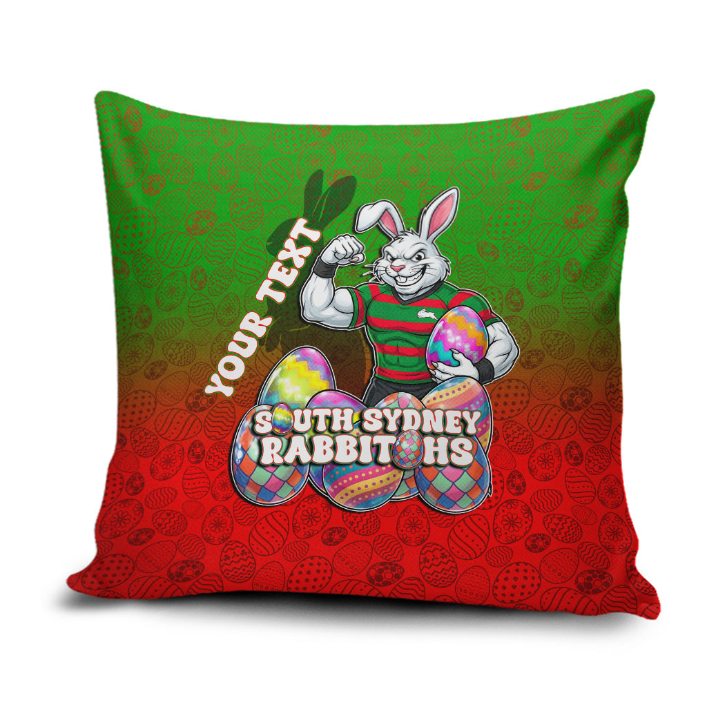 Personalized South Sydney Rabbitohs Pillow Cover Easter Mascot - Colorful Eggs Cartoon Style