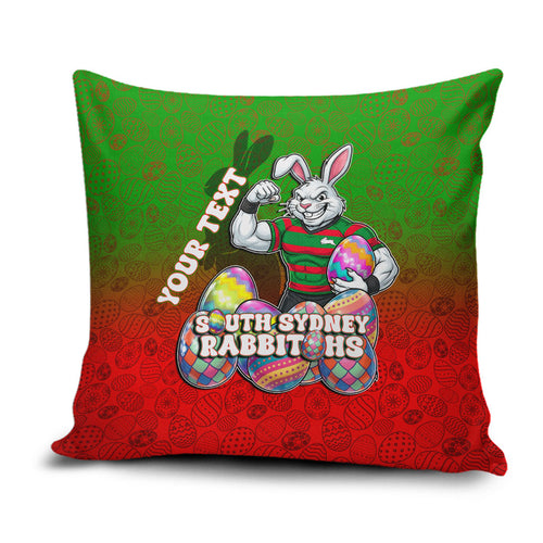 Personalized South Sydney Rabbitohs Pillow Cover Easter Mascot - Colorful Eggs Cartoon Style