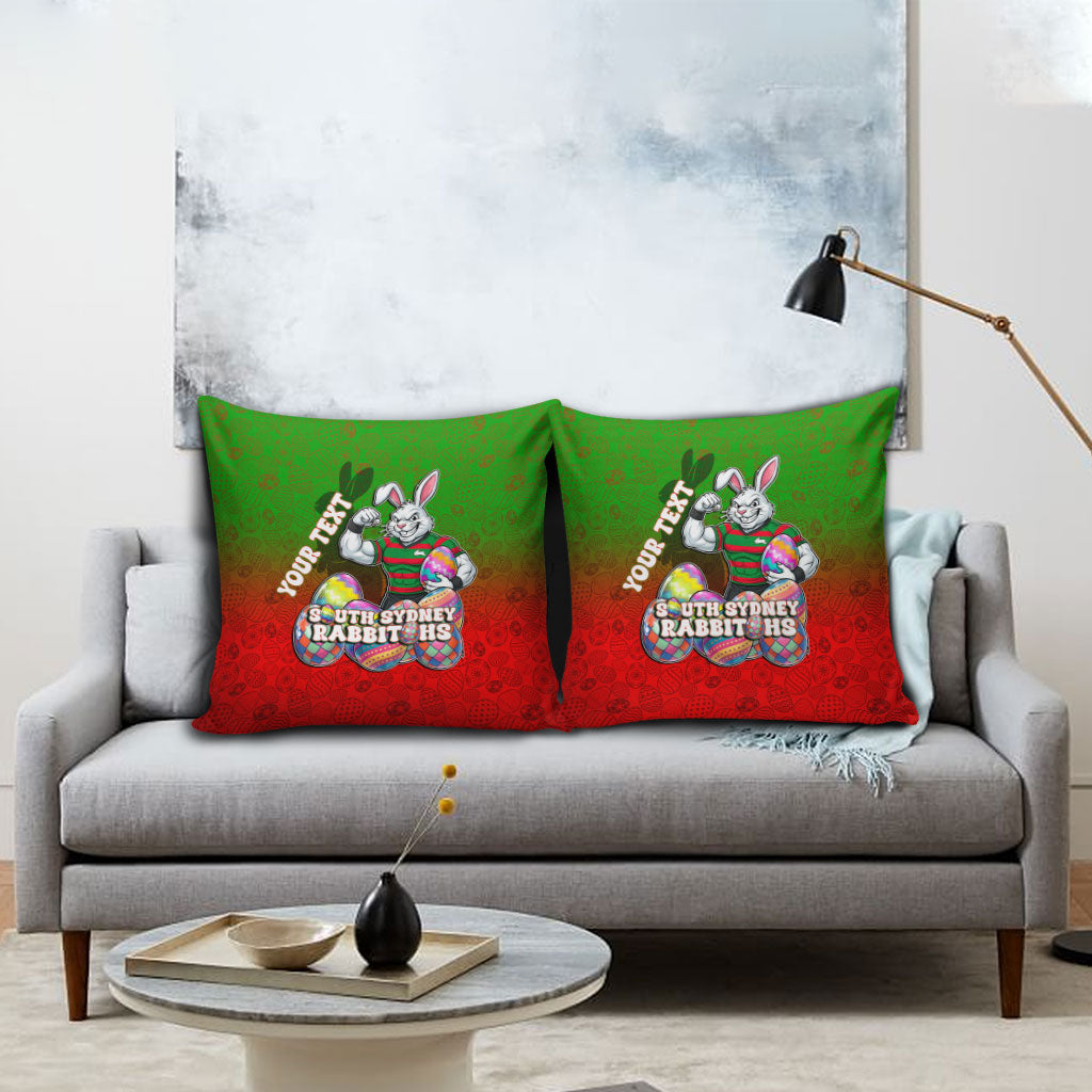 Personalized South Sydney Rabbitohs Pillow Cover Easter Mascot - Colorful Eggs Cartoon Style