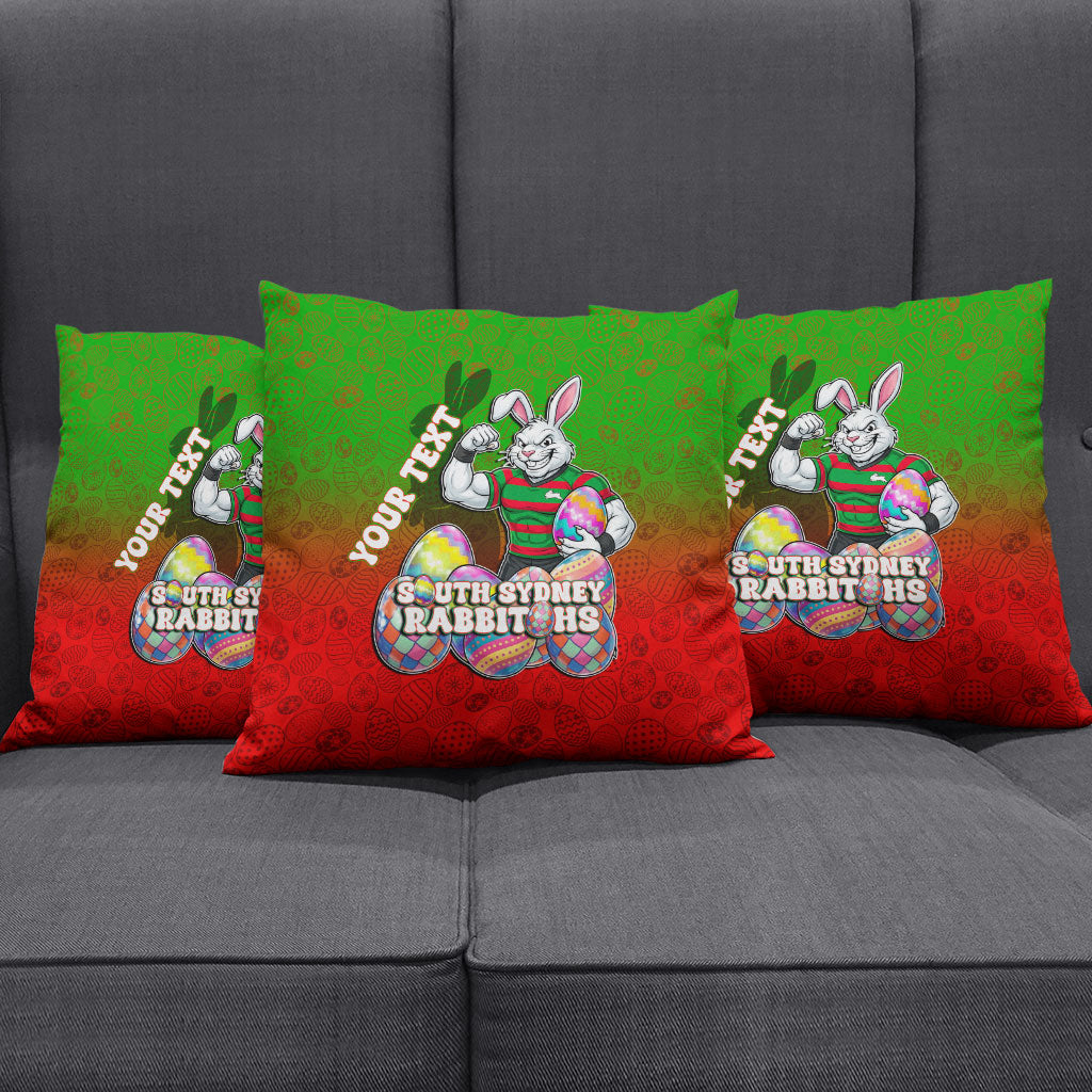 Personalized South Sydney Rabbitohs Pillow Cover Easter Mascot - Colorful Eggs Cartoon Style