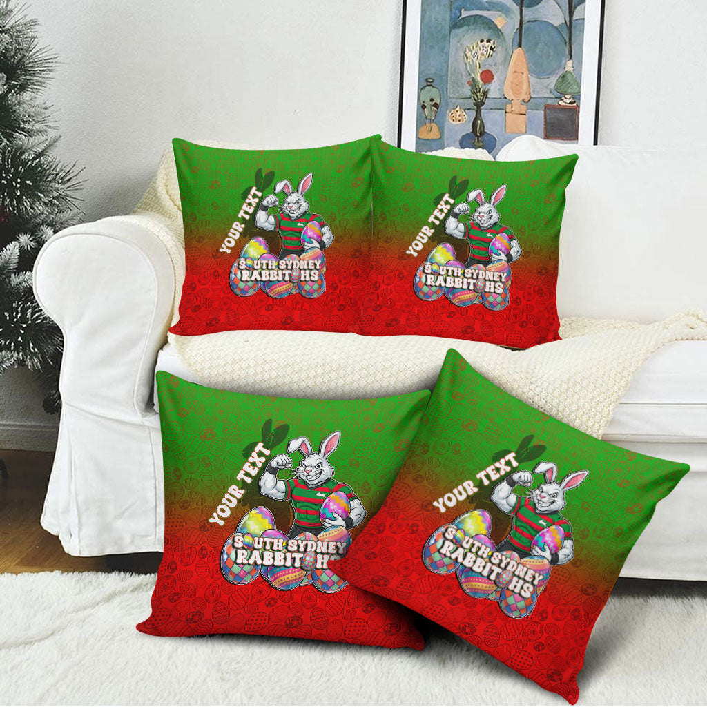 Personalized South Sydney Rabbitohs Pillow Cover Easter Mascot - Colorful Eggs Cartoon Style