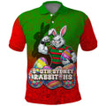 Personalized South Sydney Rabbitohs Polo Shirt Easter Mascot - Colorful Eggs Cartoon Style