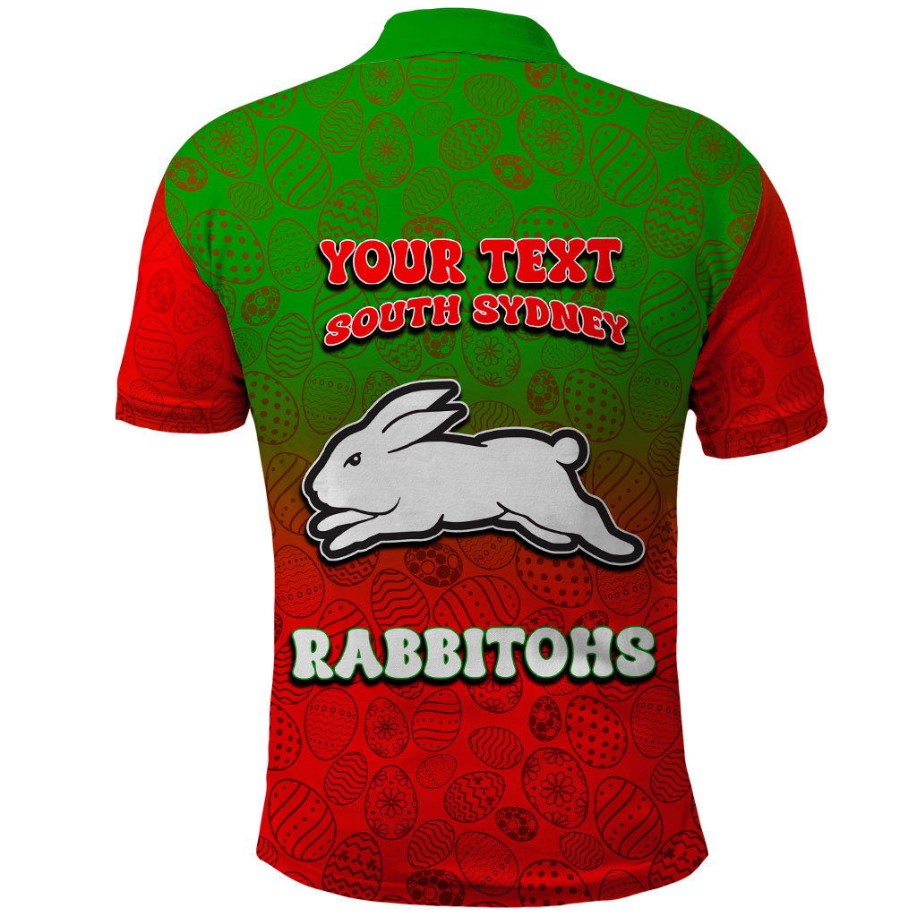 Personalized South Sydney Rabbitohs Polo Shirt Easter Mascot - Colorful Eggs Cartoon Style