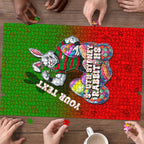Personalized South Sydney Rabbitohs Puzzle Easter Mascot - Colorful Eggs Cartoon Style