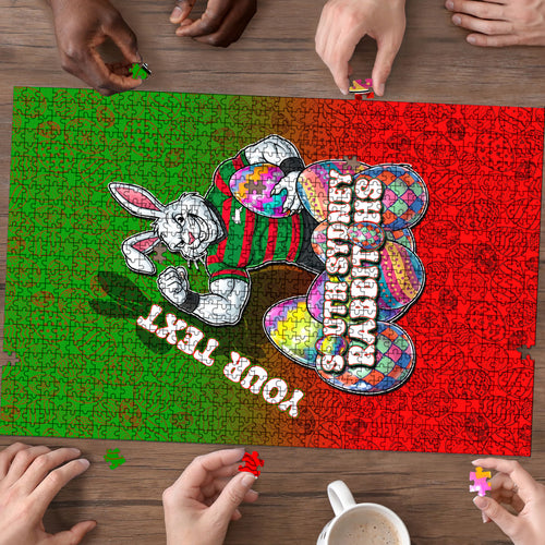 Personalized South Sydney Rabbitohs Puzzle Easter Mascot - Colorful Eggs Cartoon Style