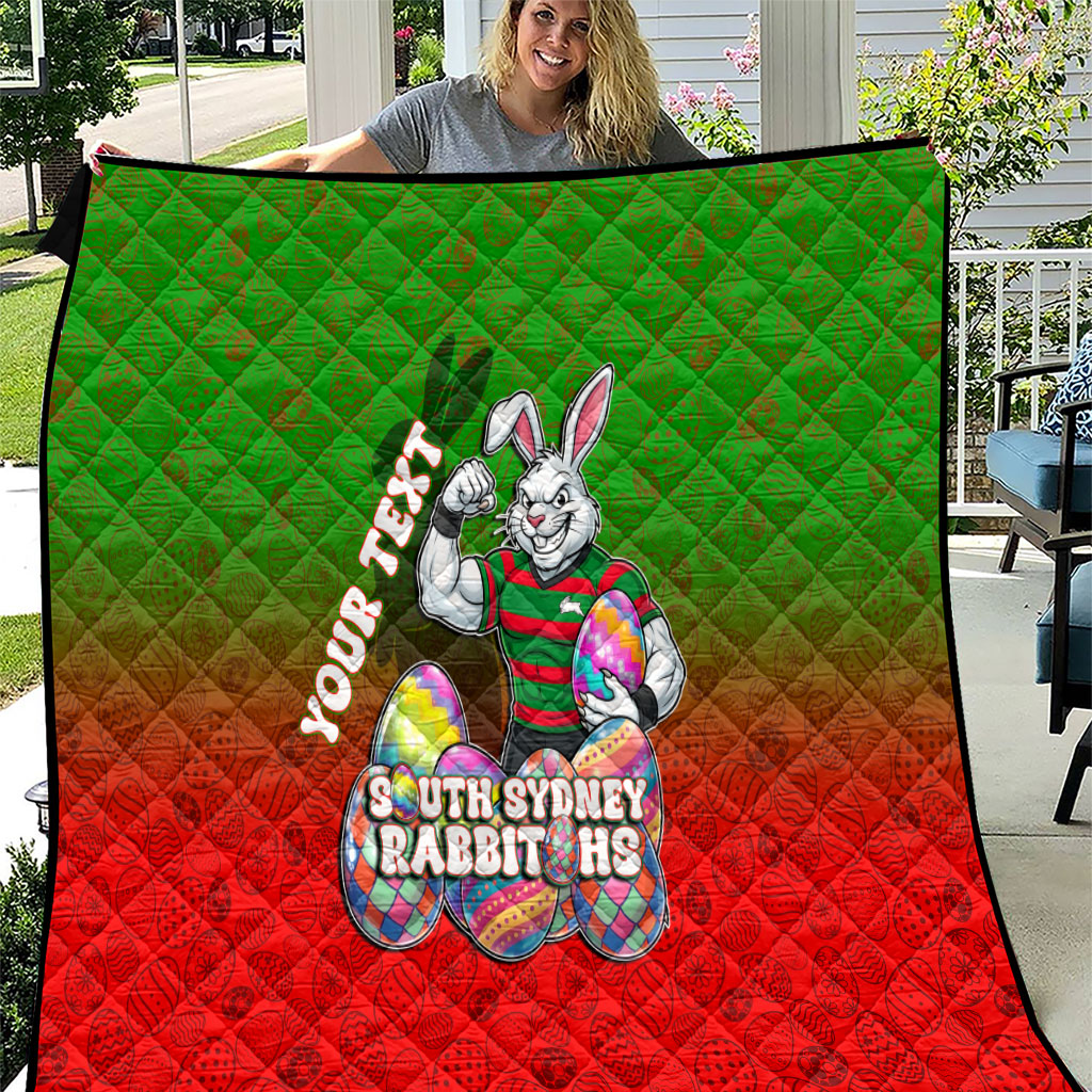Personalized South Sydney Rabbitohs Quilt Easter Mascot - Colorful Eggs Cartoon Style