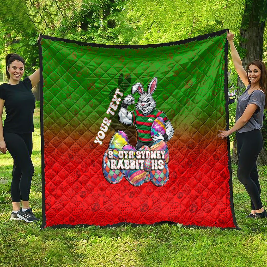 Personalized South Sydney Rabbitohs Quilt Easter Mascot - Colorful Eggs Cartoon Style