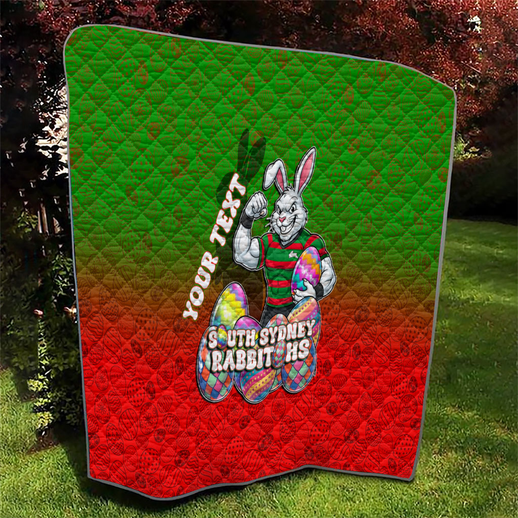 Personalized South Sydney Rabbitohs Quilt Easter Mascot - Colorful Eggs Cartoon Style