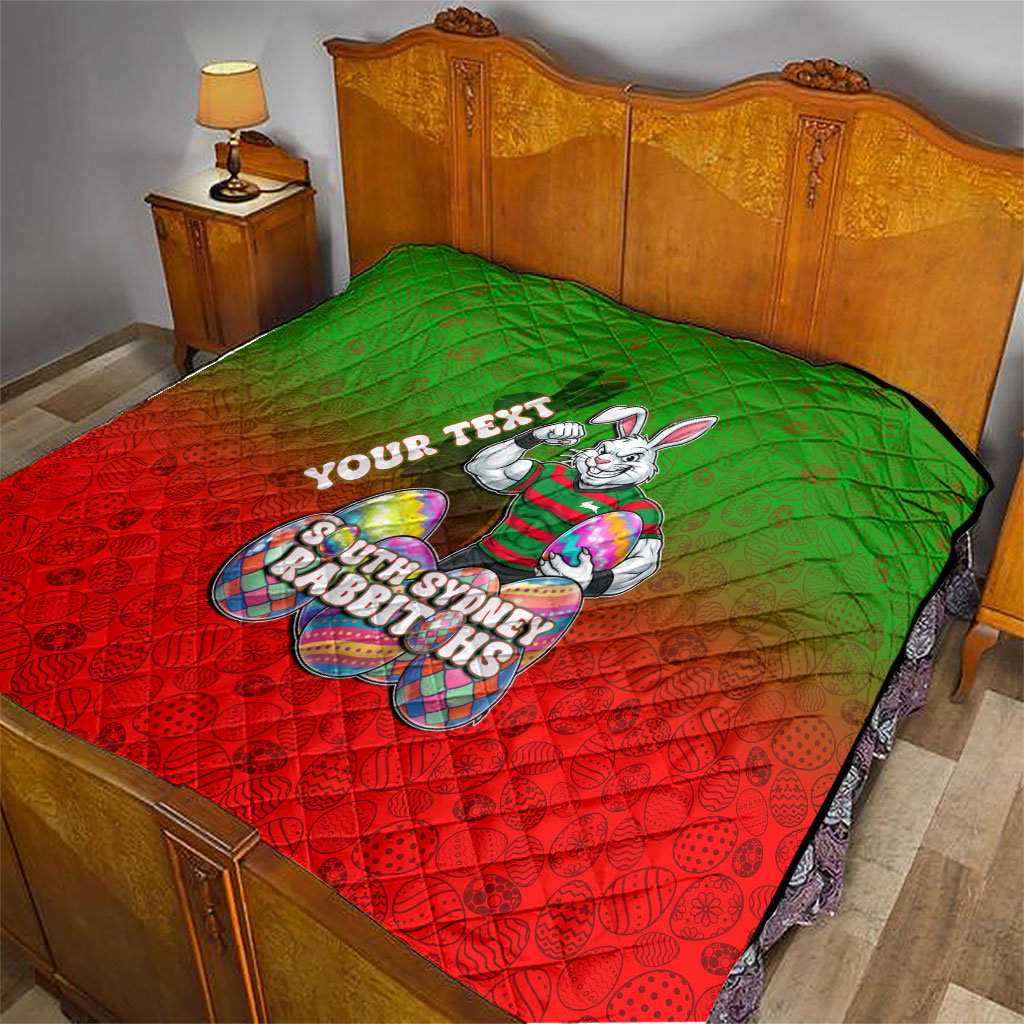 Personalized South Sydney Rabbitohs Quilt Easter Mascot - Colorful Eggs Cartoon Style