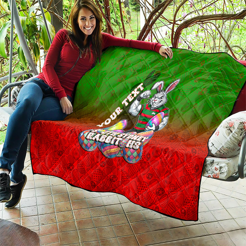 Personalized South Sydney Rabbitohs Quilt Easter Mascot - Colorful Eggs Cartoon Style