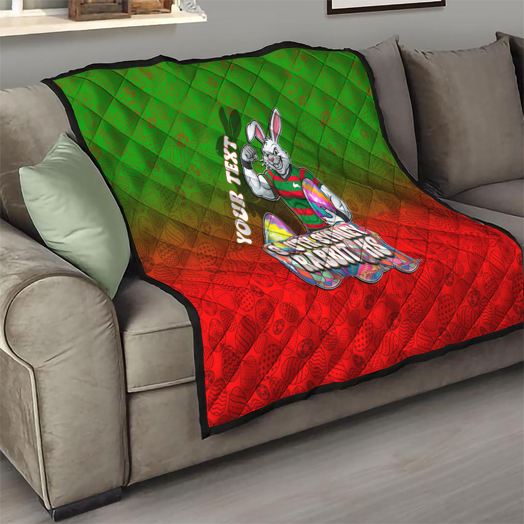 Personalized South Sydney Rabbitohs Quilt Easter Mascot - Colorful Eggs Cartoon Style