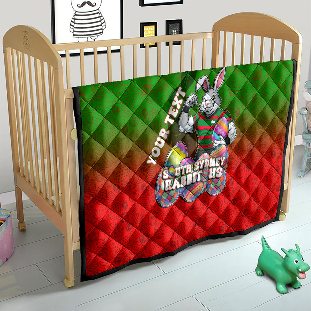Personalized South Sydney Rabbitohs Quilt Easter Mascot - Colorful Eggs Cartoon Style