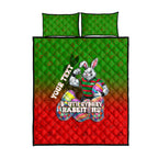 Personalized South Sydney Rabbitohs Quilt Bed Set Easter Mascot - Colorful Eggs Cartoon Style