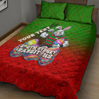Personalized South Sydney Rabbitohs Quilt Bed Set Easter Mascot - Colorful Eggs Cartoon Style