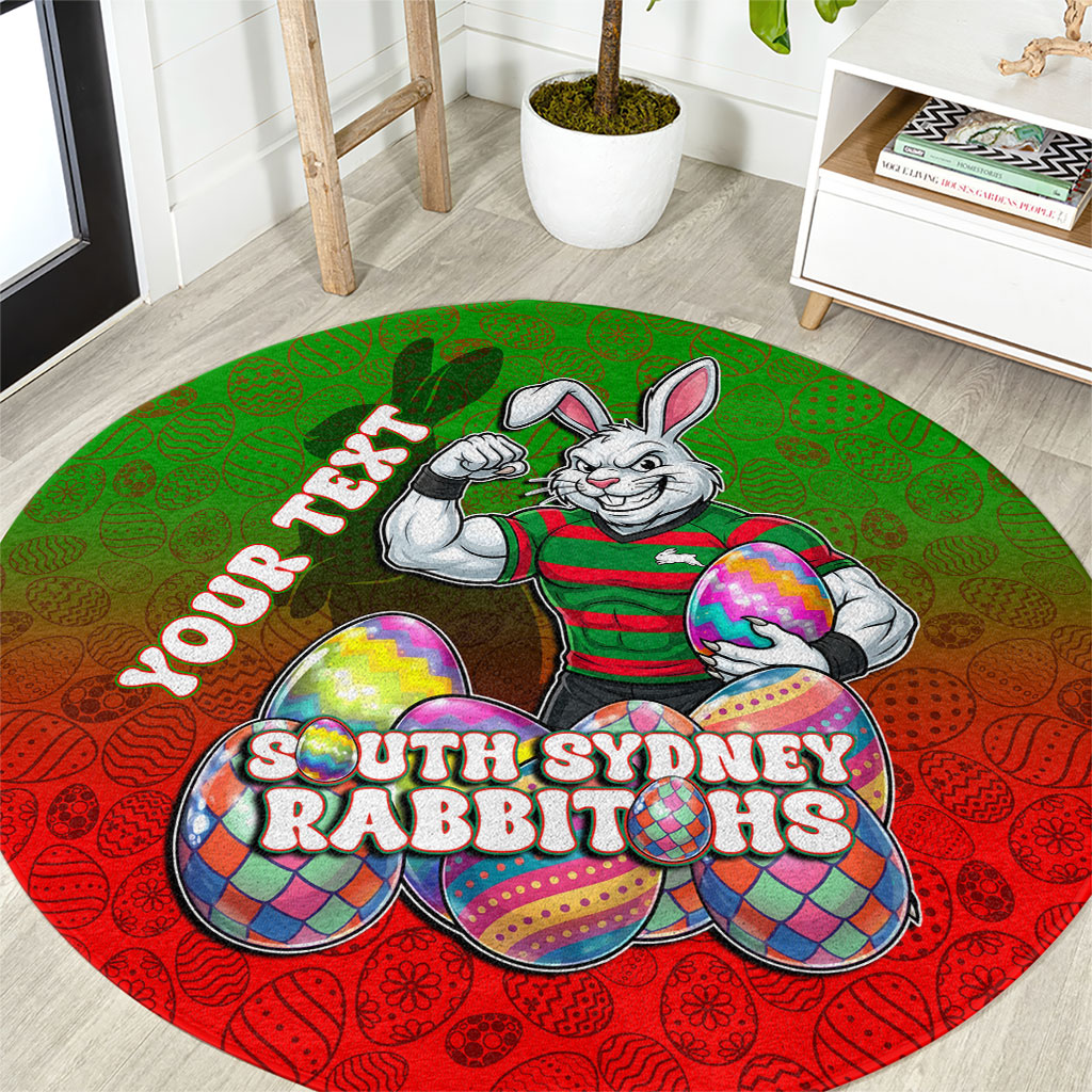 Personalized South Sydney Rabbitohs Round Carpet Easter Mascot - Colorful Eggs Cartoon Style