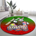 Personalized South Sydney Rabbitohs Round Carpet Easter Mascot - Colorful Eggs Cartoon Style