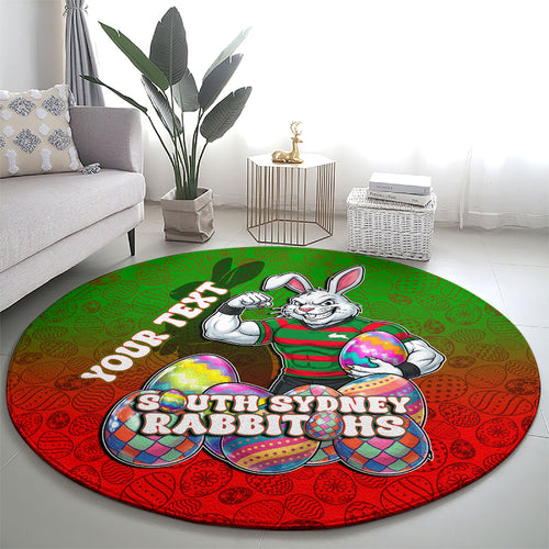 Personalized South Sydney Rabbitohs Round Carpet Easter Mascot - Colorful Eggs Cartoon Style