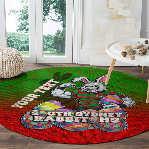 Personalized South Sydney Rabbitohs Round Carpet Easter Mascot - Colorful Eggs Cartoon Style