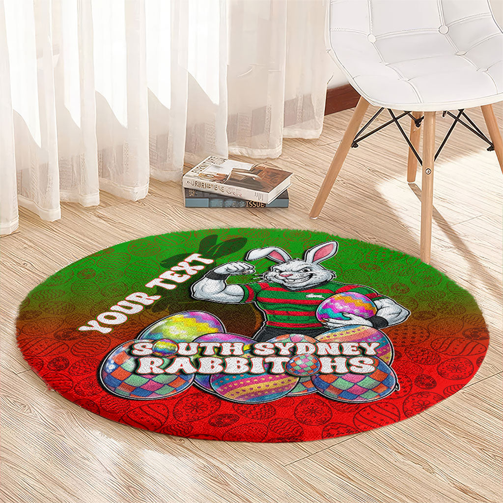 Personalized South Sydney Rabbitohs Round Carpet Easter Mascot - Colorful Eggs Cartoon Style