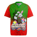 Personalized South Sydney Rabbitohs Rugby Jersey Easter Mascot - Colorful Eggs Cartoon Style
