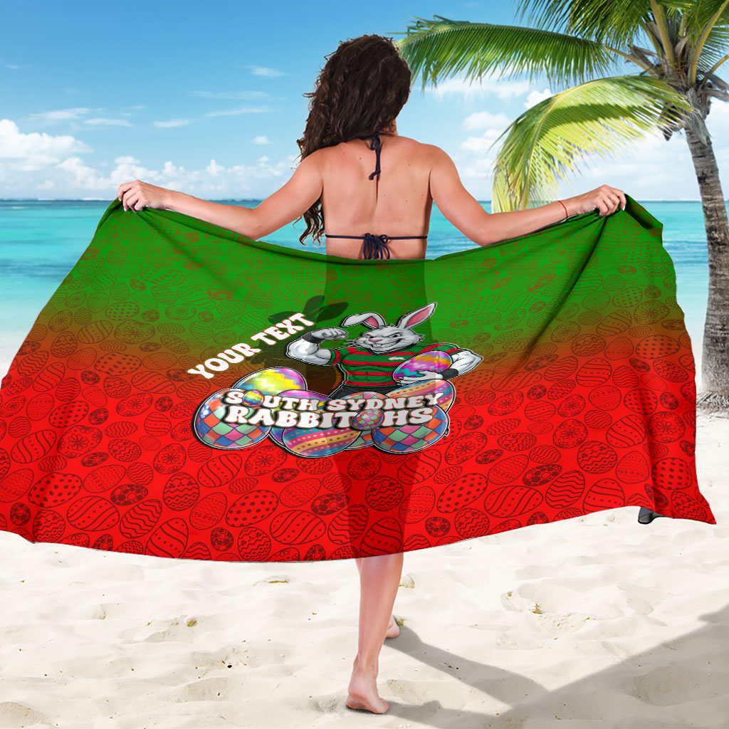 Personalized South Sydney Rabbitohs Sarong Easter Mascot - Colorful Eggs Cartoon Style