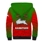 Personalized South Sydney Rabbitohs Sherpa Hoodie Easter Mascot - Colorful Eggs Cartoon Style