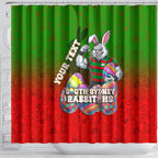 Personalized South Sydney Rabbitohs Shower Curtain Easter Mascot - Colorful Eggs Cartoon Style