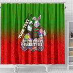 Personalized South Sydney Rabbitohs Shower Curtain Easter Mascot - Colorful Eggs Cartoon Style