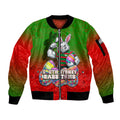 Personalized South Sydney Rabbitohs Sleeve Zip Bomber Jacket Easter Mascot - Colorful Eggs Cartoon Style