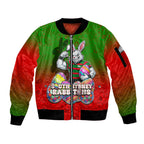 Personalized South Sydney Rabbitohs Sleeve Zip Bomber Jacket Easter Mascot - Colorful Eggs Cartoon Style