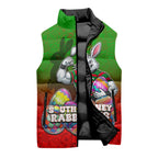 Personalized South Sydney Rabbitohs Sleeveless Puffer Jacket Easter Mascot - Colorful Eggs Cartoon Style