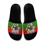 Personalized South Sydney Rabbitohs Slide Sandals Easter Mascot - Colorful Eggs Cartoon Style