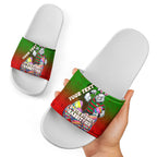 Personalized South Sydney Rabbitohs Slide Sandals Easter Mascot - Colorful Eggs Cartoon Style