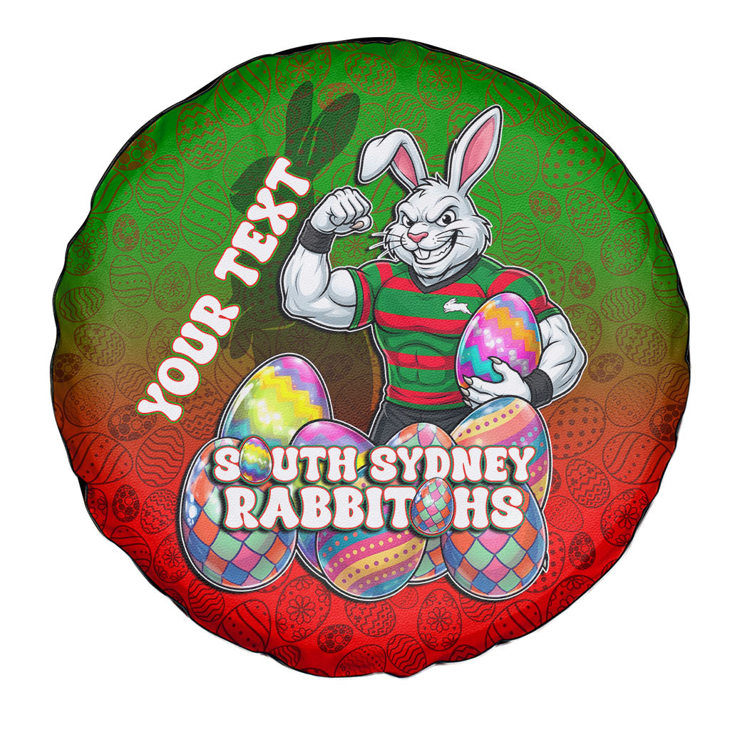 Personalized South Sydney Rabbitohs Spare Tire Cover Easter Mascot - Colorful Eggs Cartoon Style