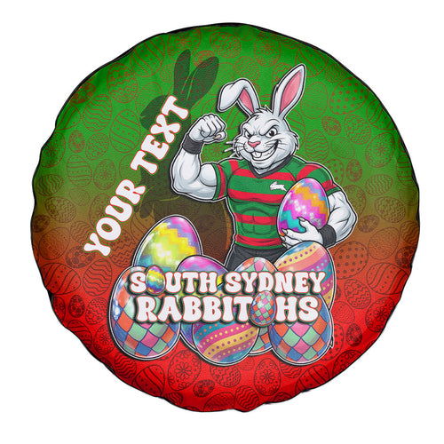 Personalized South Sydney Rabbitohs Spare Tire Cover Easter Mascot - Colorful Eggs Cartoon Style