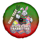 Personalized South Sydney Rabbitohs Spare Tire Cover Easter Mascot - Colorful Eggs Cartoon Style