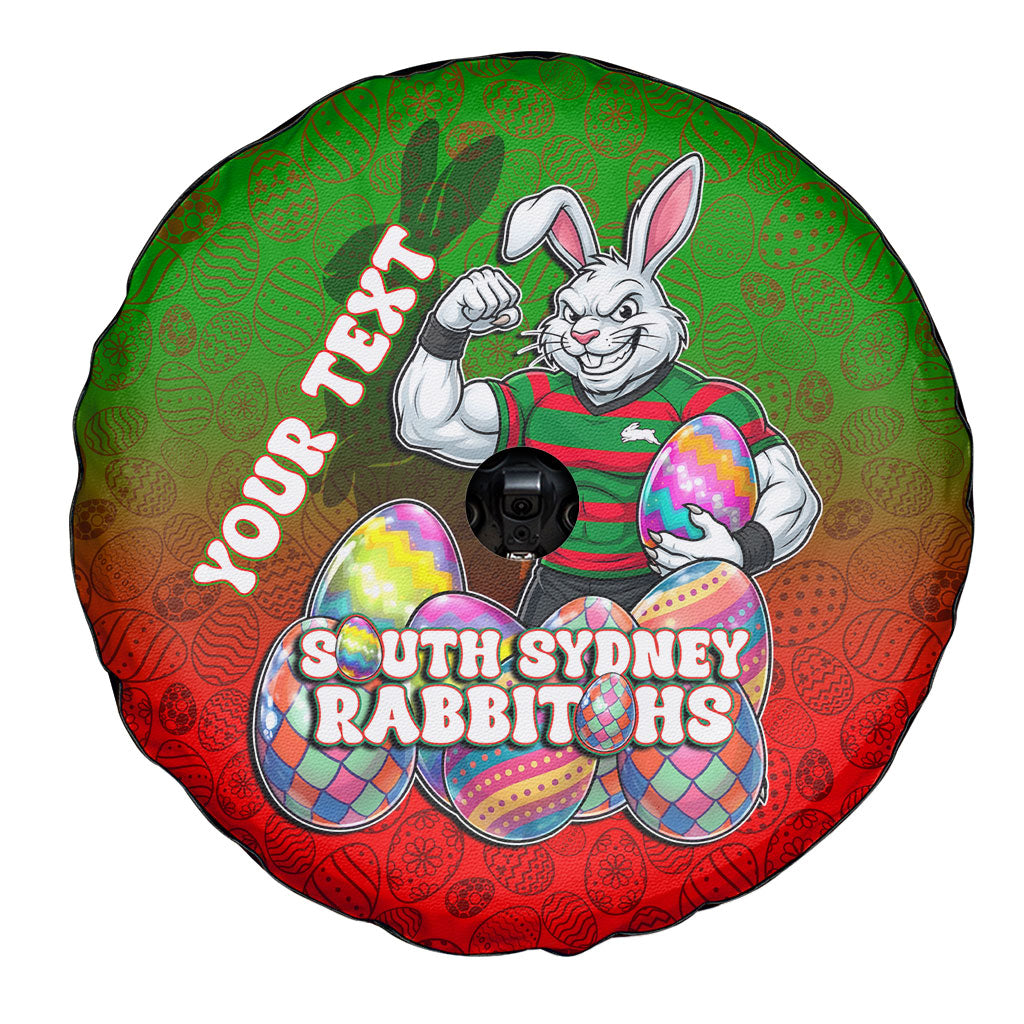 Personalized South Sydney Rabbitohs Spare Tire Cover Easter Mascot - Colorful Eggs Cartoon Style