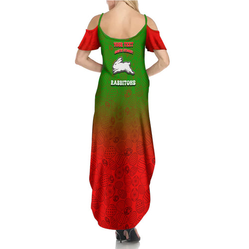 Personalized South Sydney Rabbitohs Summer Maxi Dress Easter Mascot - Colorful Eggs Cartoon Style
