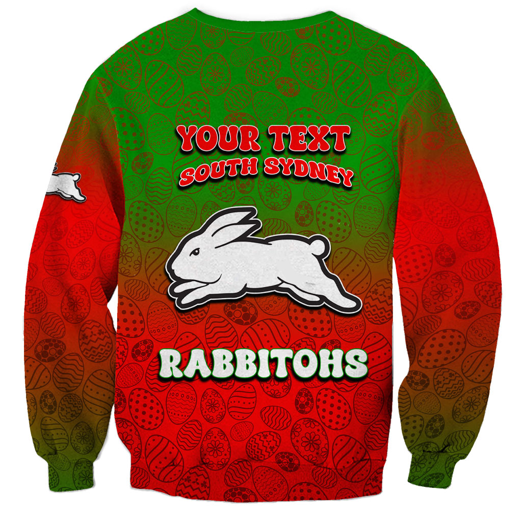 Personalized South Sydney Rabbitohs Sweatshirt Easter Mascot - Colorful Eggs Cartoon Style