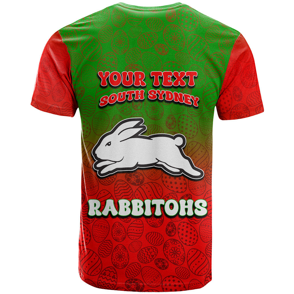 Personalized South Sydney Rabbitohs T Shirt Easter Mascot - Colorful Eggs Cartoon Style
