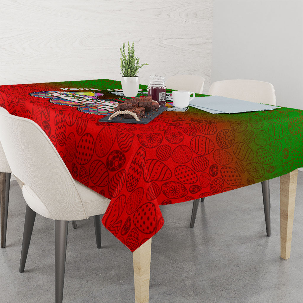 Personalized South Sydney Rabbitohs Tablecloth Easter Mascot - Colorful Eggs Cartoon Style