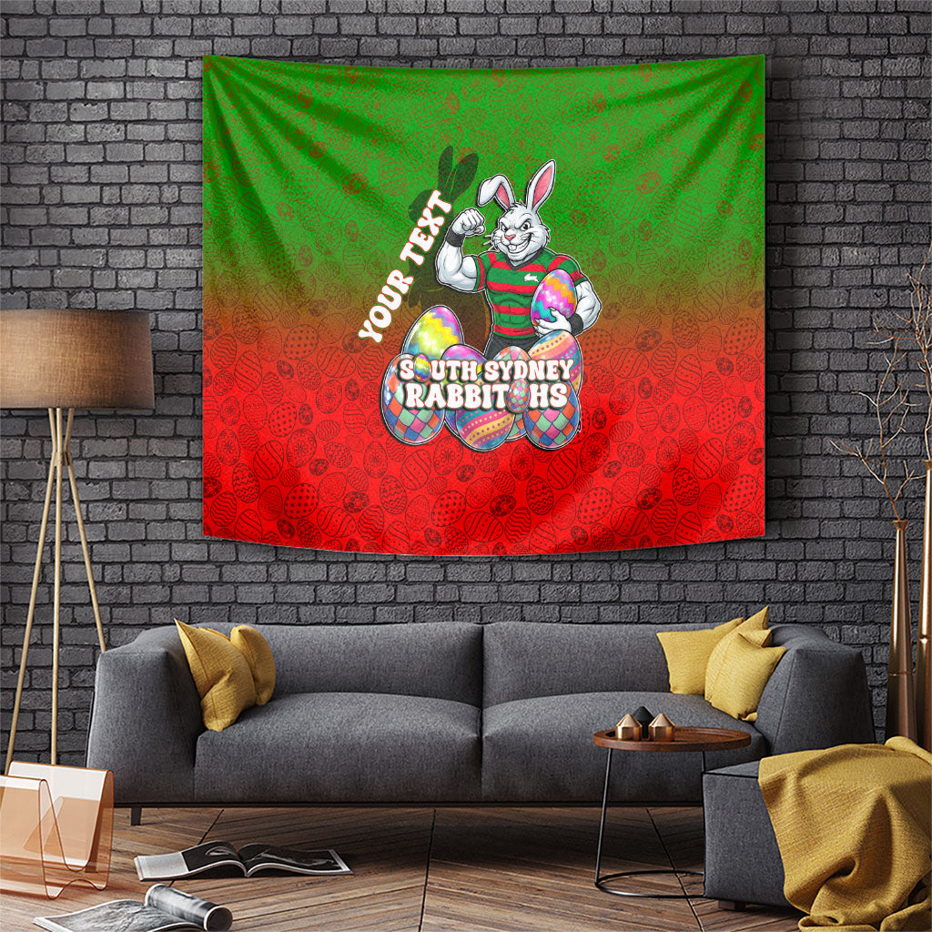 Personalized South Sydney Rabbitohs Tapestry Easter Mascot - Colorful Eggs Cartoon Style