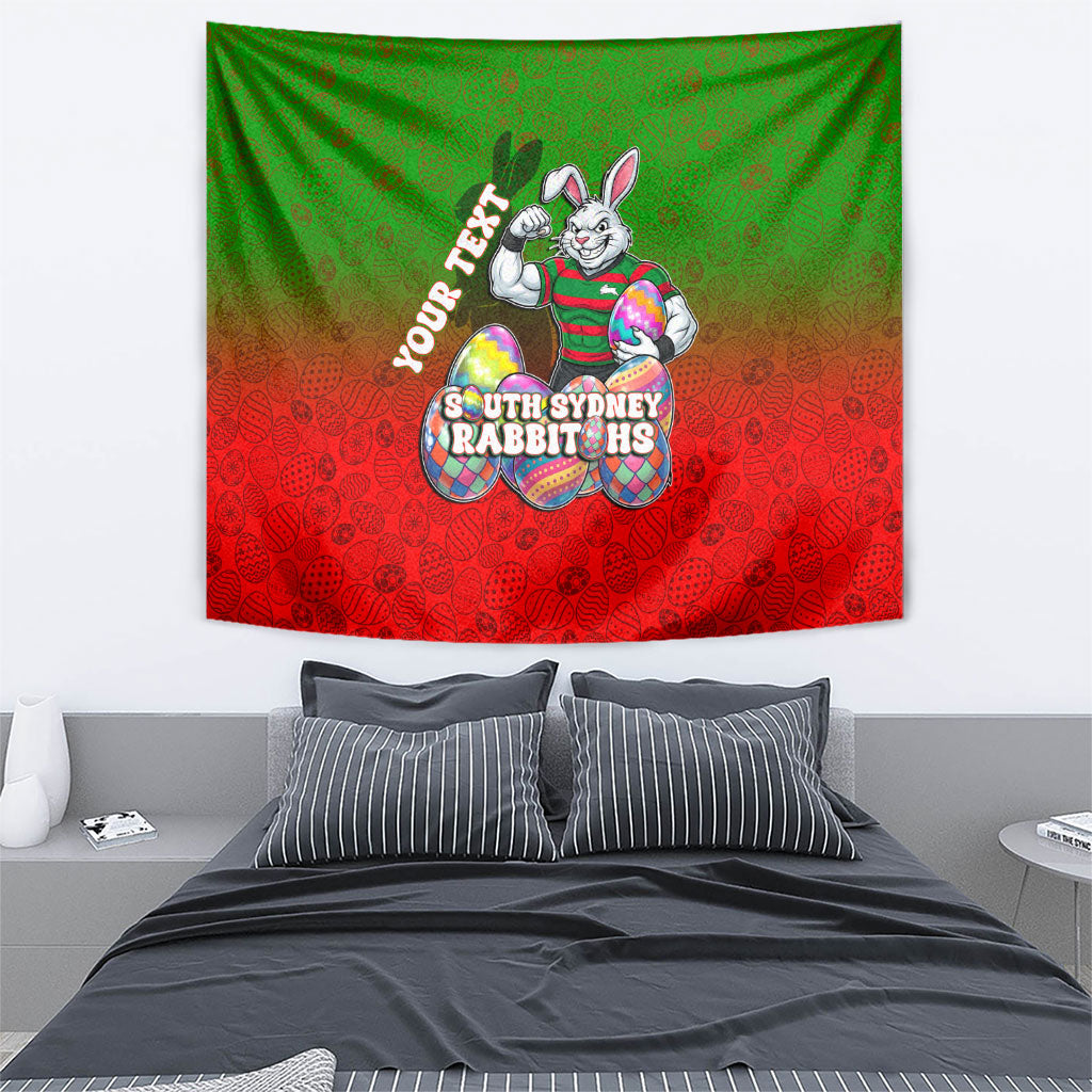 Personalized South Sydney Rabbitohs Tapestry Easter Mascot - Colorful Eggs Cartoon Style